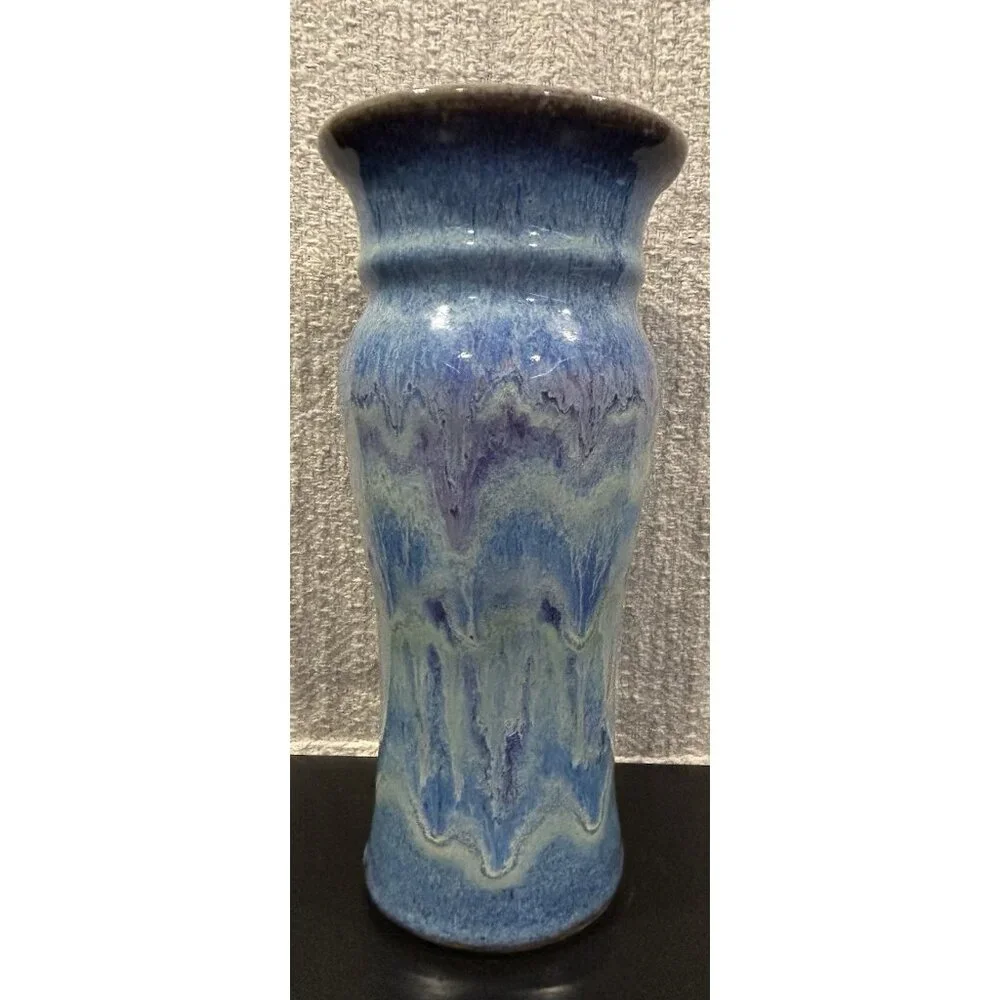 Ken Merrick OA Galleries Studio Art Pottery Vase Bohemian Unique Blue 9 3/8” - Picture 8 of 14